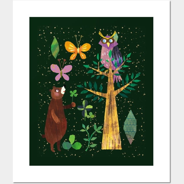 watercolor cartoon forest and animals Wall Art by Choulous79
